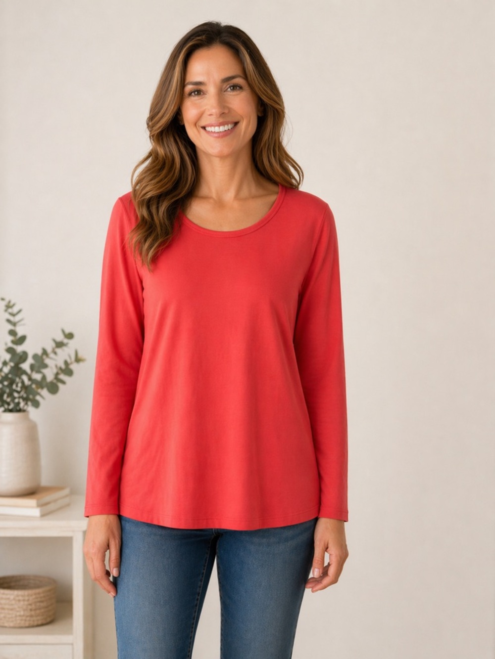 Classic Long Sleeve Scoop Neck Tee - Red